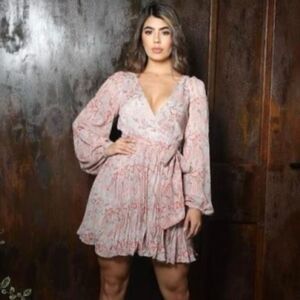 Rosevelvet Señorita Mini Dress Sash Pleated Sage Pink 2XL